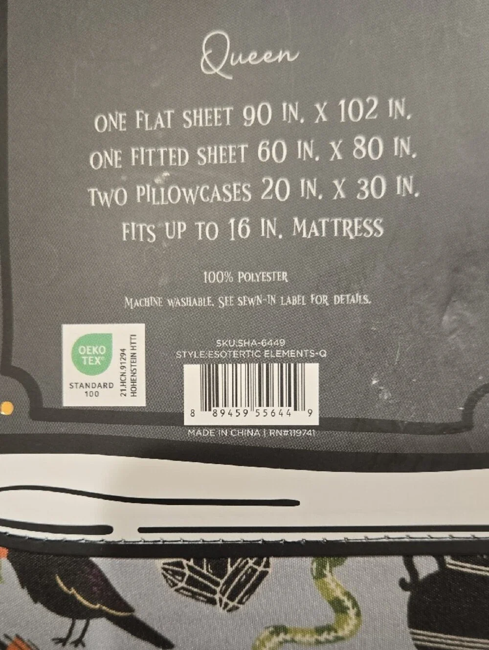 Esoteric Elements Halloween Queen Sheet Set Gray w Black, Green, Orange Accents